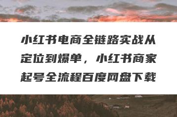 小红书电商全链路实战从定位到爆单，小红书商家起号全流程百度网盘下载
