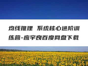 均线推理 系统核心进阶训练营-应宇良百度网盘下载