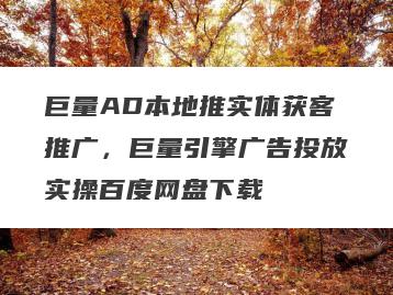 巨量AD本地推实体获客推广，巨量引擎广告投放实操百度网盘下载