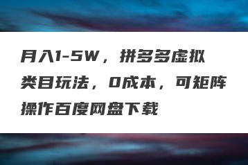 月入1-5W，拼多多虚拟类目玩法，0成本，可矩阵操作百度网盘下载