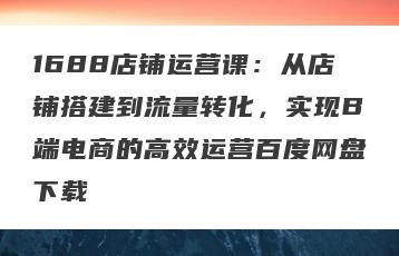 1688店铺运营课：从店铺搭建到流量转化，实现B端电商的高效运营百度网盘下载