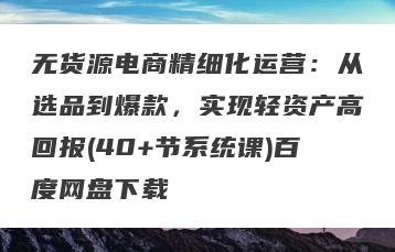 无货源电商精细化运营：从选品到爆款，实现轻资产高回报(40+节系统课)百度网盘下载