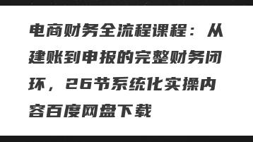 电商财务全流程课程：从建账到申报的完整财务闭环，26节系统化实操内容百度网盘下载