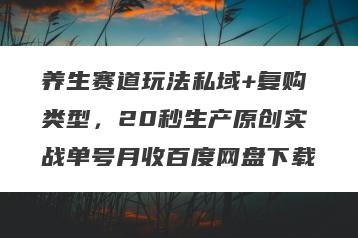 养生赛道玩法私域+复购类型，20秒生产原创实战单号月收百度网盘下载