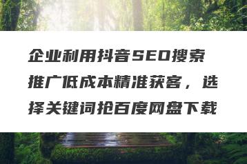 企业利用抖音SEO搜索推广低成本精准获客，选择关键词抢百度网盘下载