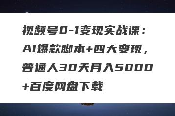 视频号0-1变现实战课：AI爆款脚本+四大变现，普通人30天月入5000+百度网盘下载
