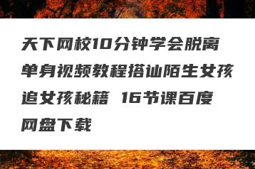 天下网校10分钟学会脱离单身视频教程搭讪陌生女孩追女孩秘籍 16节课百度网盘下载