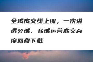 全域成交线上课，一次讲透公域、私域运营成交百度网盘下载