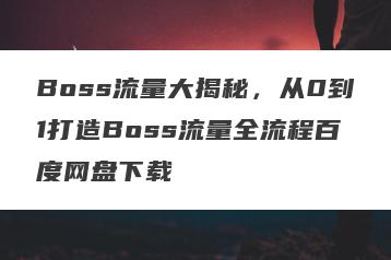 Boss流量大揭秘，从0到1打造Boss流量全流程百度网盘下载