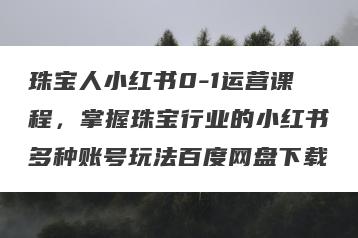珠宝人小红书0-1运营课程，掌握珠宝行业的小红书多种账号玩法百度网盘下载