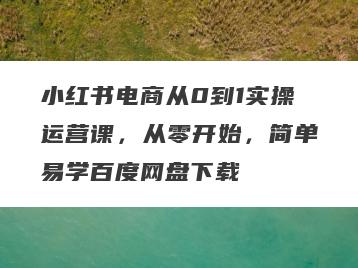 小红书电商从0到1实操运营课，从零开始，简单易学百度网盘下载