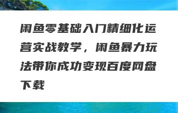 闲鱼零基础入门精细化运营实战教学，闲鱼暴力玩法带你成功变现百度网盘下载