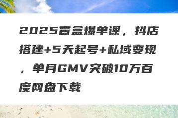 2025盲盒爆单课，抖店搭建+5天起号+私域变现，单月GMV突破10万百度网盘下载