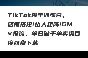 TikTok爆单训练营，店铺搭建/达人矩阵/GMV投流，单日破千单实操百度网盘下载