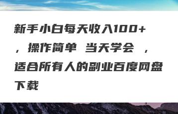 新手小白每天收入100+，操作简单 当天学会 ，适合所有人的副业百度网盘下载