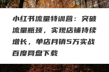 小红书流量特训营：突破流量瓶颈，实现店铺持续增长，单店月销5万实战百度网盘下载