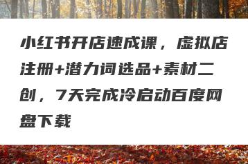 小红书开店速成课，虚拟店注册+潜力词选品+素材二创，7天完成冷启动百度网盘下载