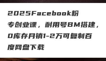 2025Facebook粉专创业课，耐用号BM搭建，0库存月销1-2万可复制百度网盘下载