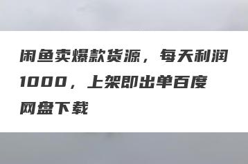 闲鱼卖爆款货源，每天利润1000，上架即出单百度网盘下载