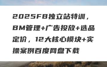 2025FB独立站特训，BM管理+广告投放+选品定价，12大核心模块+实操案例百度网盘下载
