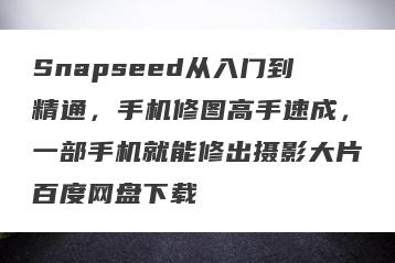 Snapseed从入门到精通，手机修图高手速成，一部手机就能修出摄影大片百度网盘下载
