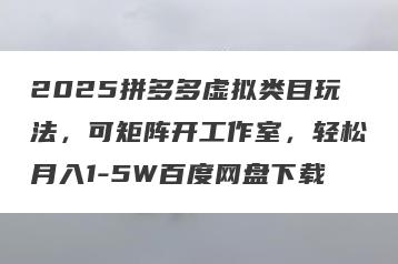 2025拼多多虚拟类目玩法，可矩阵开工作室，轻松月入1-5W百度网盘下载