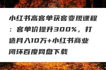 小红书高客单获客变现课程：客单价提升300%，打造月入10万+小红书商业闭环百度网盘下载