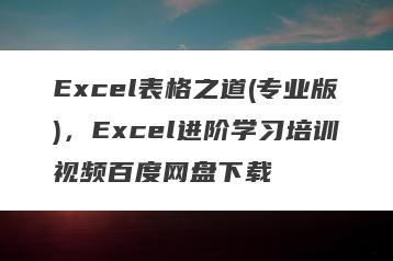 Excel表格之道(专业版)，Excel进阶学习培训视频百度网盘下载