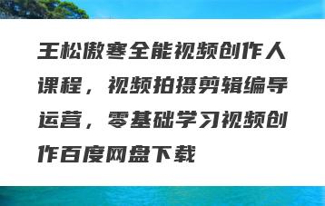 王松傲寒全能视频创作人课程，视频拍摄剪辑编导运营，零基础学习视频创作百度网盘下载