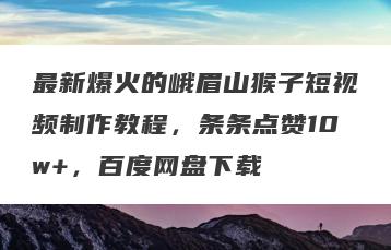 最新爆火的峨眉山猴子短视频制作教程，条条点赞10w+，百度网盘下载