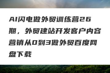 AI闪电做外贸训练营26期，外贸建站开发客户内容营销从0到3做外贸百度网盘下载