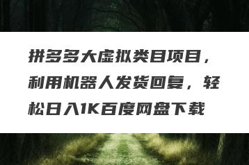 拼多多大虚拟类目项目，利用机器人发货回复，轻松日入1K百度网盘下载