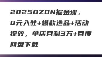 2025OZON掘金课，0元入驻+爆款选品+活动提效，单店月利3万+百度网盘下载