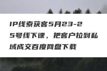 IP线索获客5月23-25号线下课，把客户拉到私域成交百度网盘下载