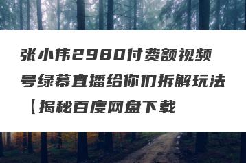 张小伟2980付费额视频号绿幕直播给你们拆解玩法【揭秘百度网盘下载