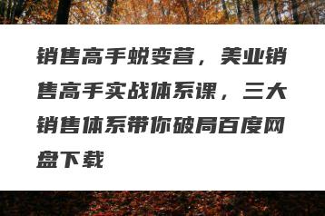 销售高手蜕变营，美业销售高手实战体系课，三大销售体系带你破局百度网盘下载
