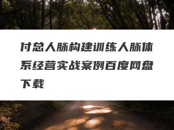 付总人脉构建训练人脉体系经营实战案例百度网盘下载