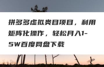拼多多虚拟类目项目，利用矩阵化操作，轻松月入1-5W百度网盘下载