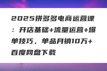 2025拼多多电商运营课：开店基础+流量运营+爆单技巧，单品月销10万+百度网盘下载