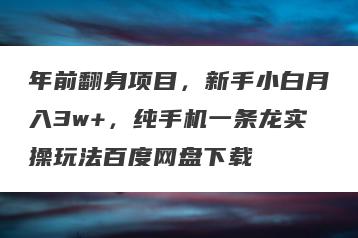 年前翻身项目，新手小白月入3w+，纯手机一条龙实操玩法百度网盘下载