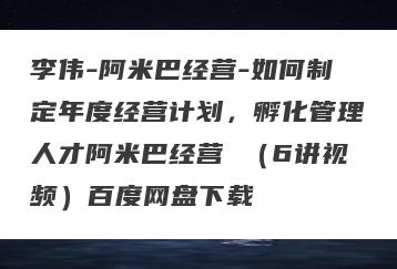 李伟-阿米巴经营-如何制定年度经营计划，孵化管理人才阿米巴经营 （6讲视频）百度网盘下载