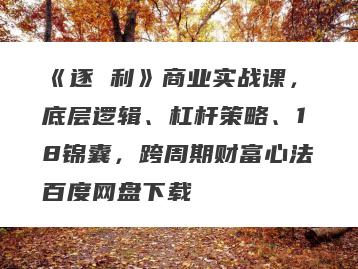 《逐 利》商业实战课，底层逻辑、杠杆策略、18锦囊，跨周期财富心法百度网盘下载