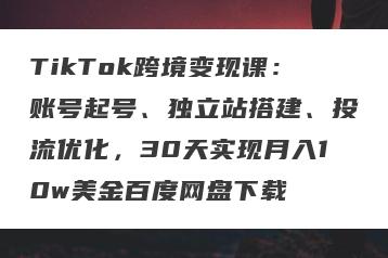 TikTok跨境变现课：账号起号、独立站搭建、投流优化，30天实现月入10w美金百度网盘下载