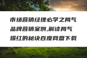 市场营销经理必学之局气品牌营销案例,解读局气爆红的秘诀百度网盘下载