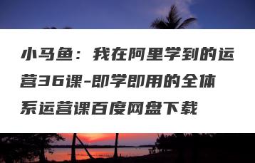 小马鱼：我在阿里学到的运营36课-即学即用的全体系运营课百度网盘下载
