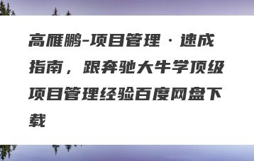 高雁鹏-项目管理·速成指南，跟奔驰大牛学顶级项目管理经验百度网盘下载
