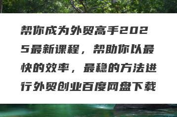 帮你成为外贸高手2025最新课程，帮助你以最快的效率，最稳的方法进行外贸创业百度网盘下载