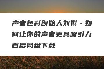 声音色彩创始人刘祺·如何让你的声音更具吸引力百度网盘下载