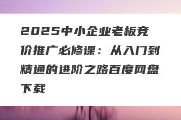 2025中小企业老板竞价推广必修课：从入门到精通的进阶之路百度网盘下载