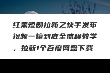 红果短剧拉新之快手发布视频一镜到底全流程教学，拉新1个百度网盘下载
